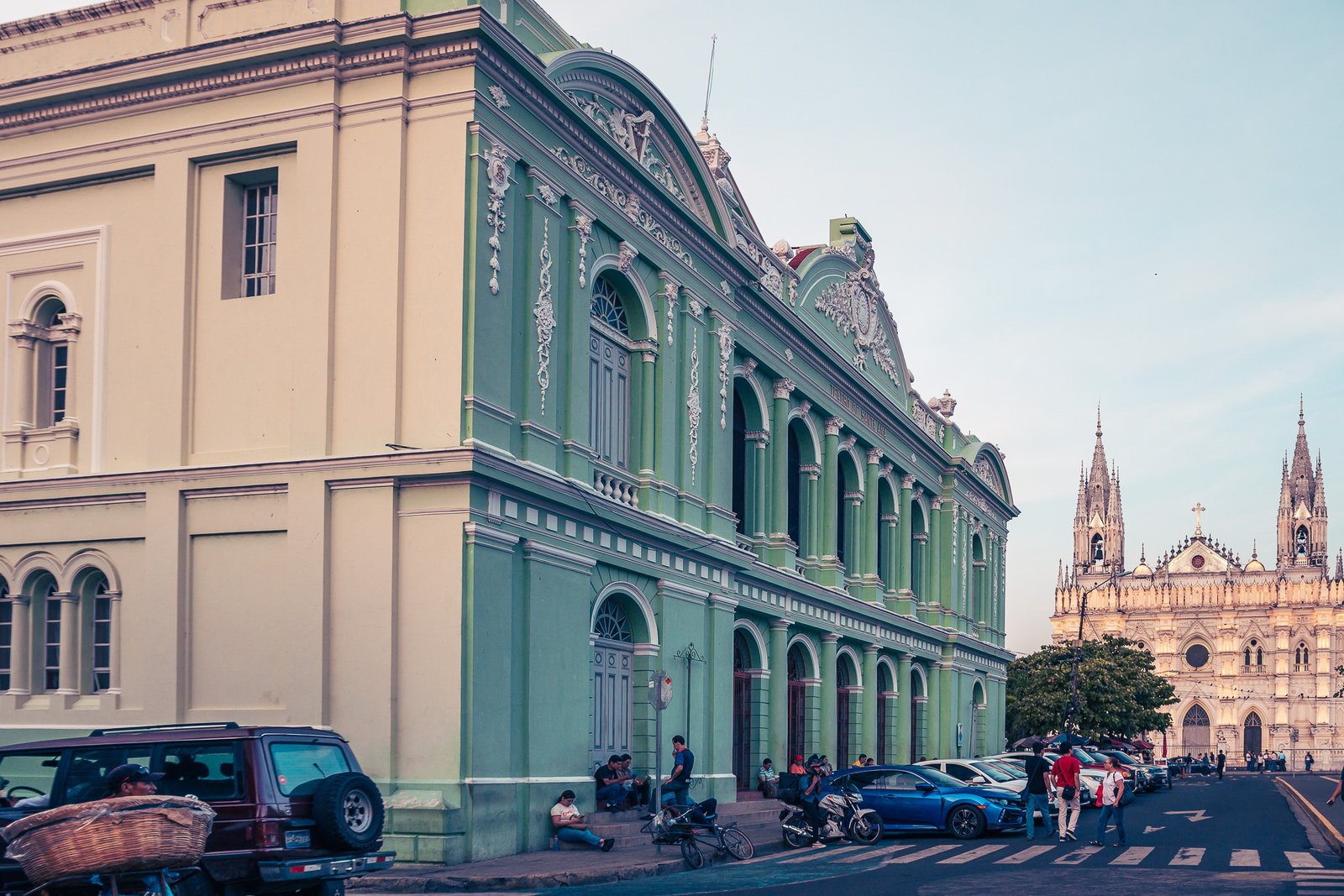 Santa Ana Theater with the cathedral in the background